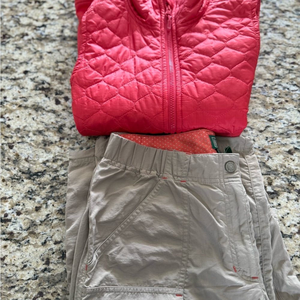LLbean Pink Quilted Jacket and Khaki Pants